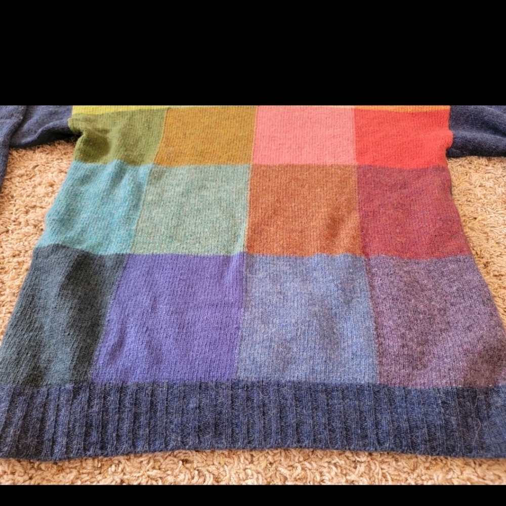 Vtg 100% Wool The National Trust England Rainbow Colorblock Mens Sweater! Large - Picture 2 of 12